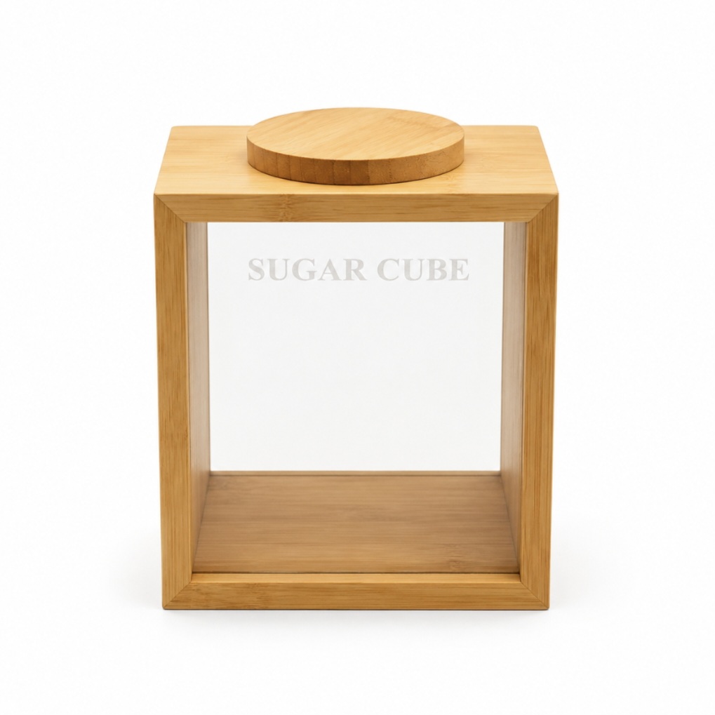 سطل قند چوب و شیشه مکعبی