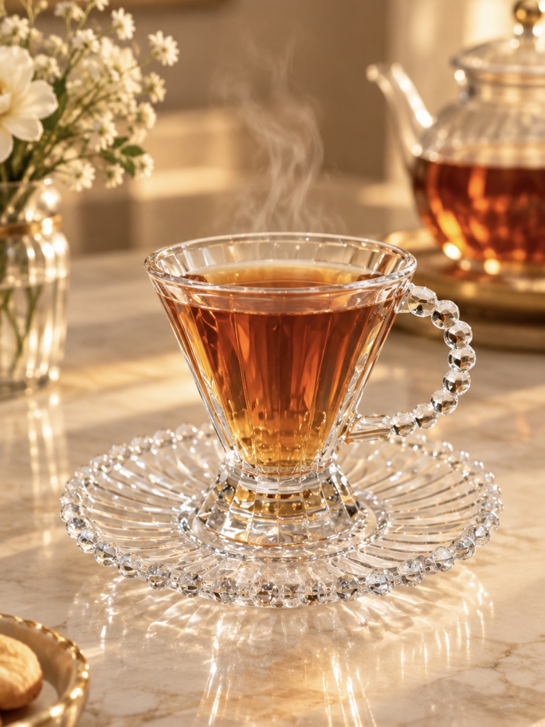 فنجان نعلبکی کریستال طرح مرواریدی