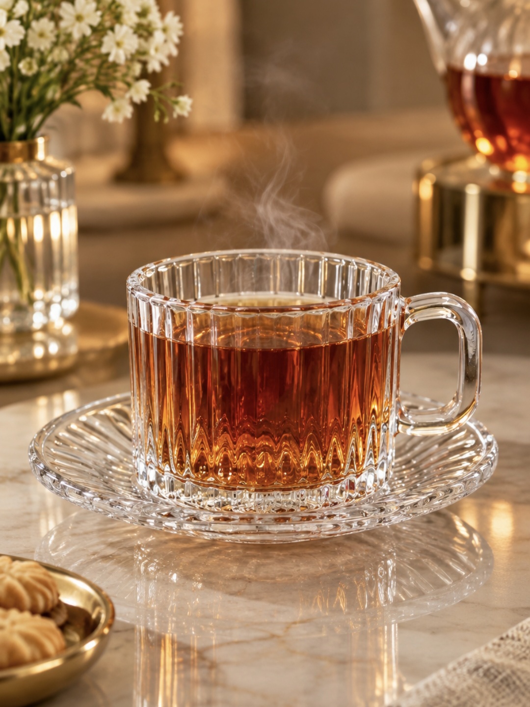 فنجان نعلبکی کریستالی طرح خطی